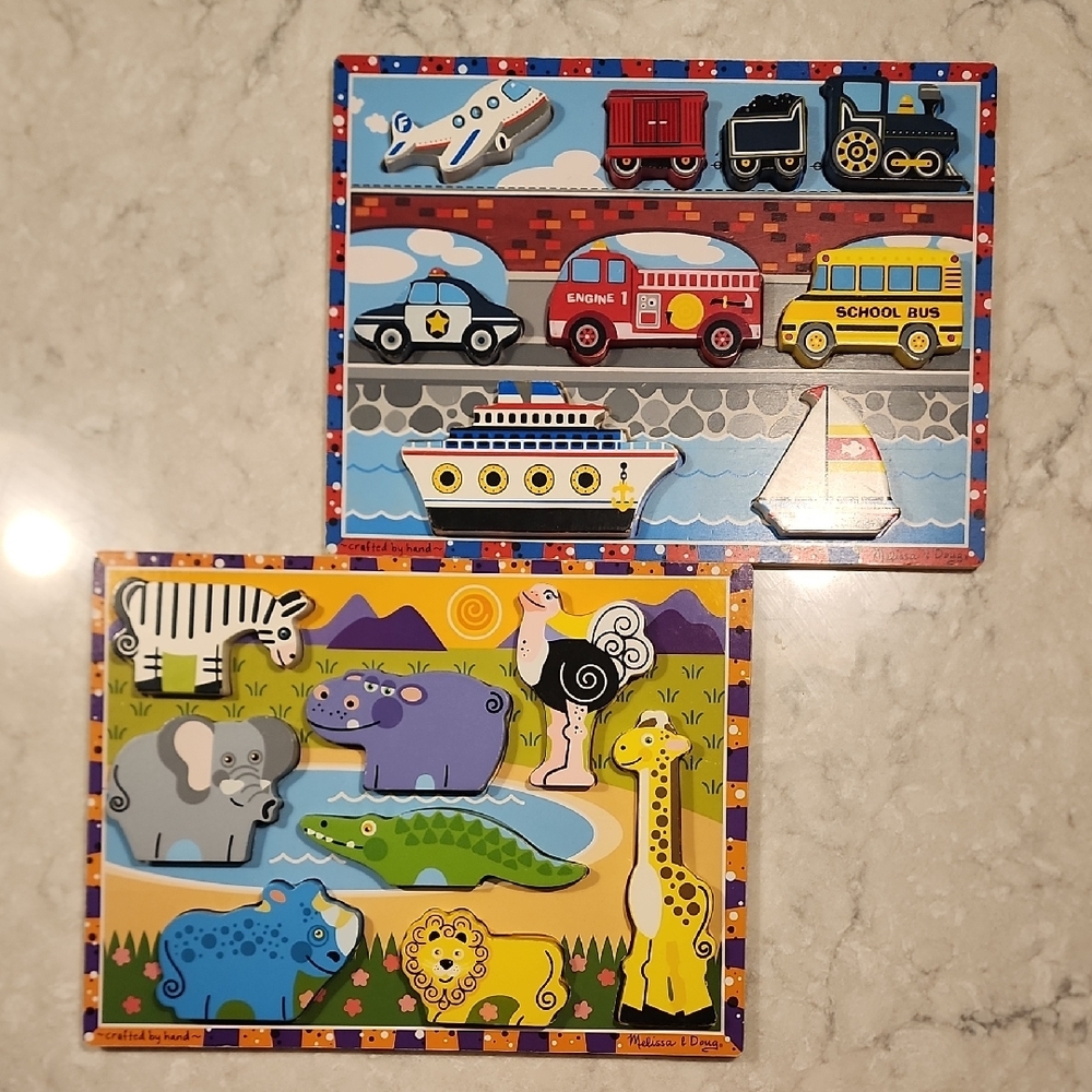 Melissa & Doug Wooden Animal and Vehicle Puzzle Set - Multicolor